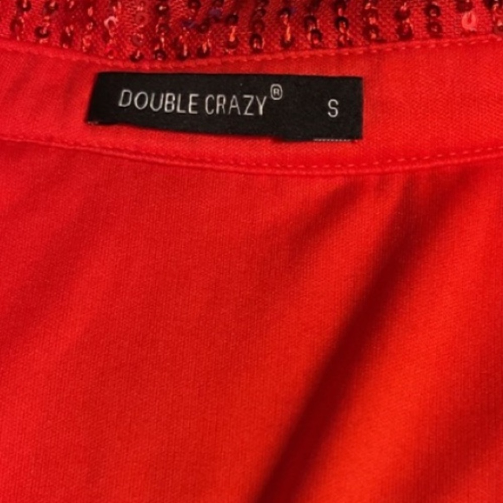 Red Sequin Wrap Dress Long Sleeve V Neck Double Crazy Size S Party Club Mini - Picture 3 of 11